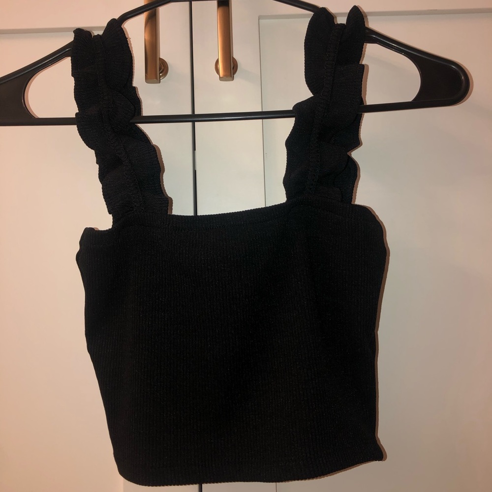 ZARA Black Ribbed Tube Top With Ruffled Straps!